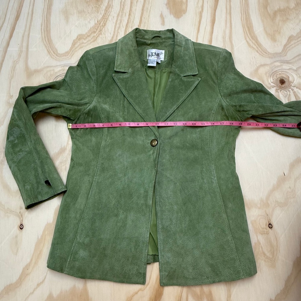 Live a Little Sage Green Suede Leather Blazer Single Button Jacket Womens Medium - Picture 3 of 6